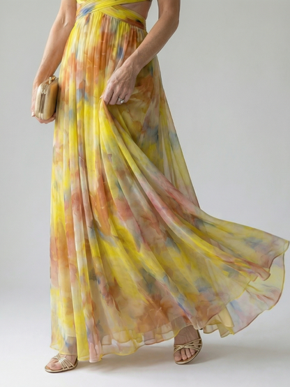 Isel | Womens Summer Holiday Chiffon Wrap Sleeveless Defined Waist Tiered Maxi Dress 6