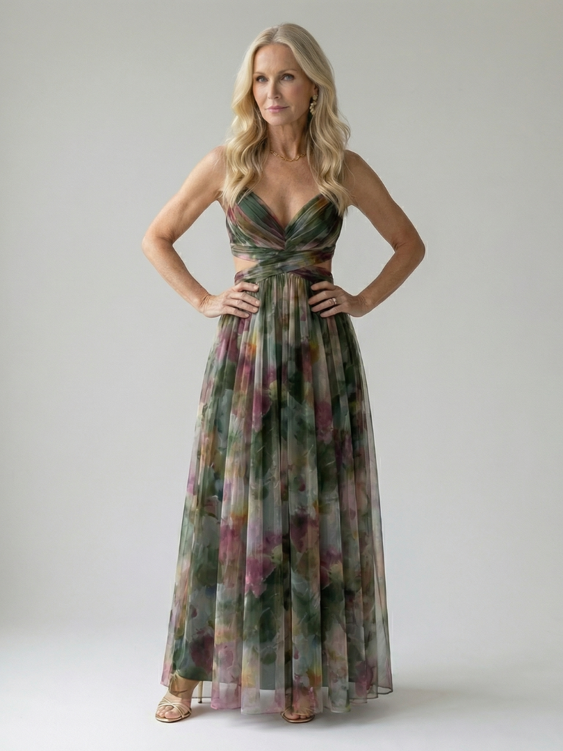 Isel | Womens Summer Holiday Chiffon Wrap Sleeveless Defined Waist Tiered Maxi Dress 10