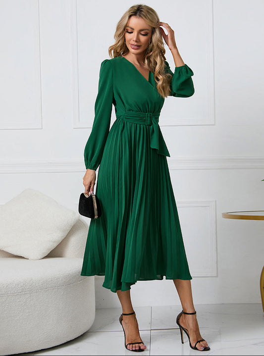 Jenna | Women's Wedding Guest Satin Long Sleeve Empire Waist Gathered Detail Midi Dress 0