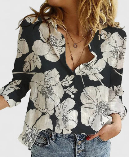 Jennifer | Womens Casual Relaxed Fit V-Neck Button Front Linen Blouse 12