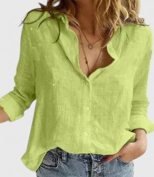 Jennifer | Womens Casual Relaxed Fit V-Neck Button Front Linen Blouse 7
