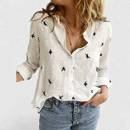 Jennifer | Womens Casual Relaxed Fit V-Neck Button Front Linen Blouse 9