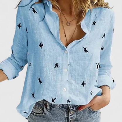 Jennifer | Womens Casual Relaxed Fit V-Neck Button Front Linen Blouse 10