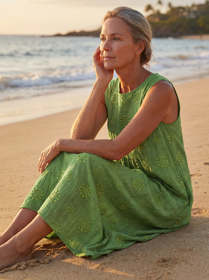 Kapua | Womens Casual Everyday Textured Gathered Midi Beach Dress 3