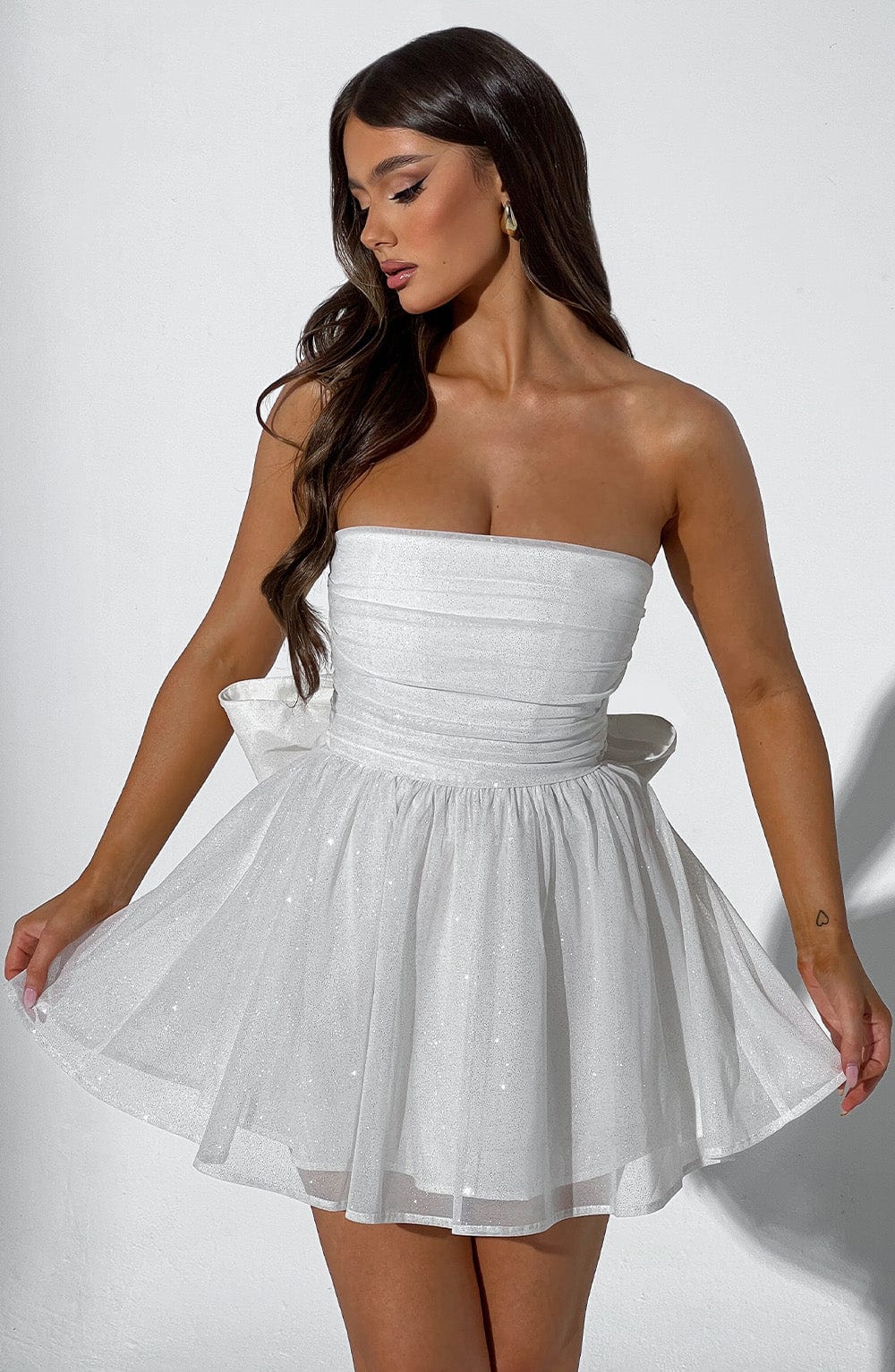 Kate | Womens Party Off Shoulder Fitted Shimmering Mini Dress 8
