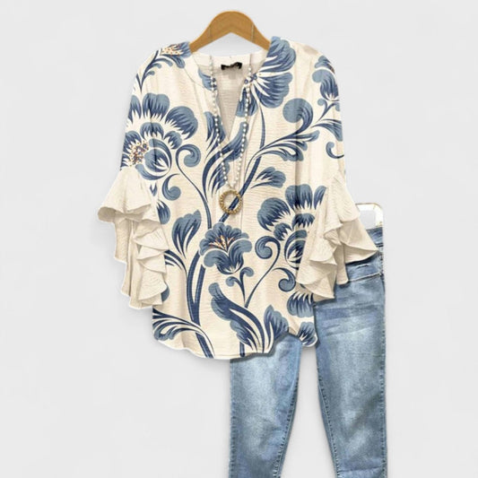 Kay | Womens Casual Relaxed Fit Short Sleeve Lightweight Blouse 1
