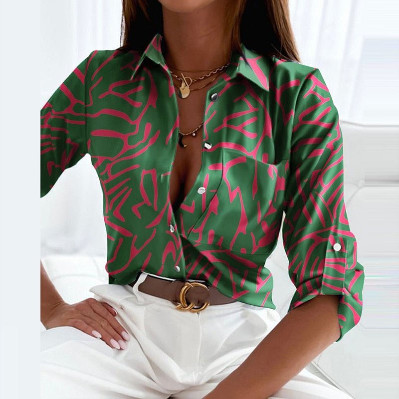 Kayla | Womens Casual Relaxed Fit Long Sleeve Geometric Printed Button-Up Blouse 11