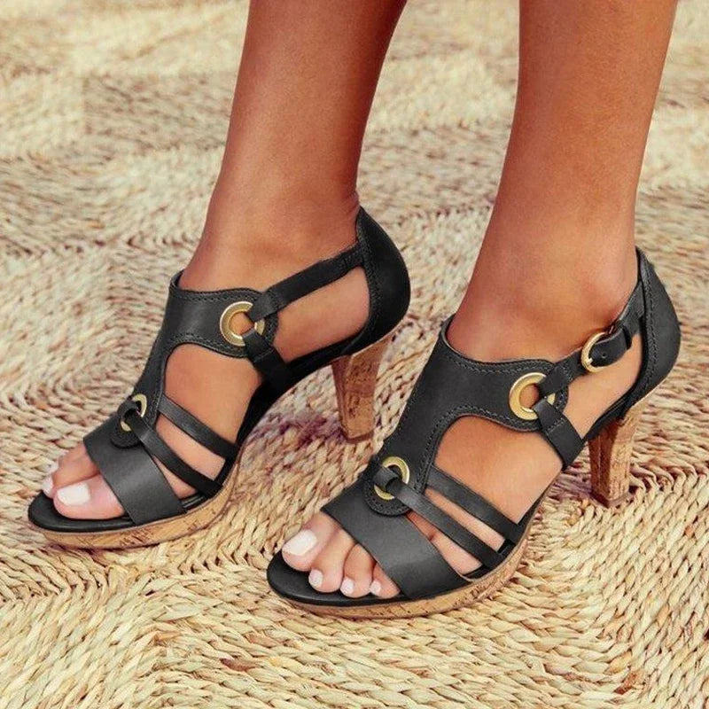 Kensi | Women Heeled Sandals Slip On Open Toe Stable Heel Elegant Everyday Sandals 2