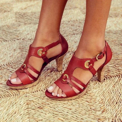 Kensi | Women Heeled Sandals Slip On Open Toe Stable Heel Elegant Everyday Sandals 9