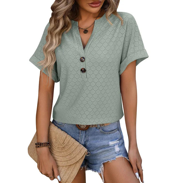 Keraze | Womens Elegant Casual Flattering Fit Short Sleeve Everyday Blouse 11