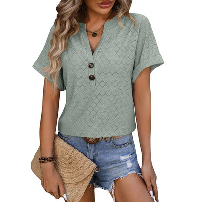 Keraze | Womens Elegant Casual Flattering Fit Short Sleeve Everyday Blouse 11