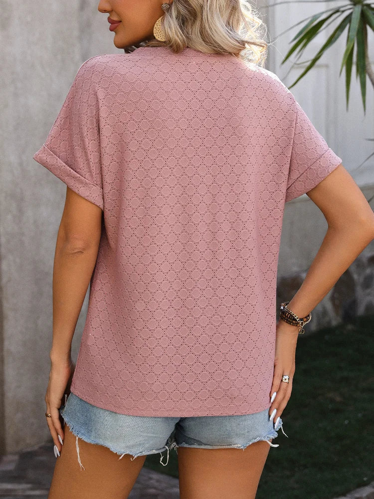Keraze | Womens Elegant Casual Flattering Fit Short Sleeve Everyday Blouse 5