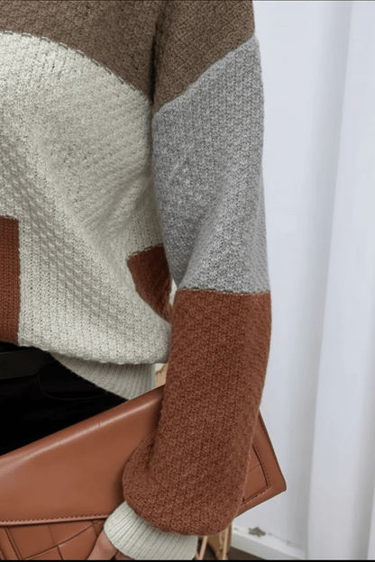 Cecily | Women Textured Patchwork Relaxed Fit Knit Sweatshirt 4