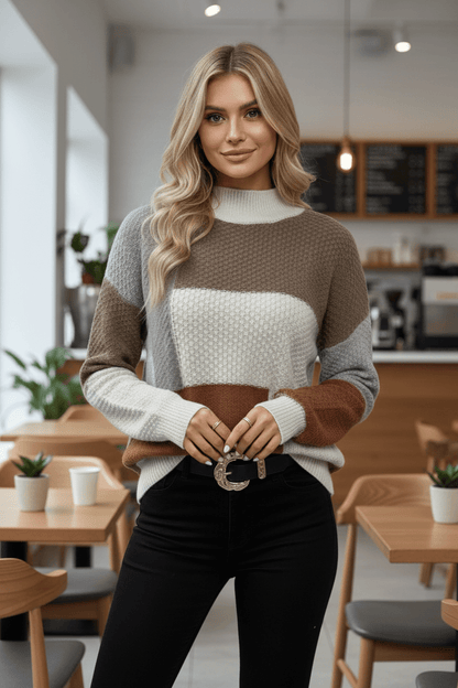 Cecily | Women Textured Patchwork Relaxed Fit Knit Sweatshirt 6