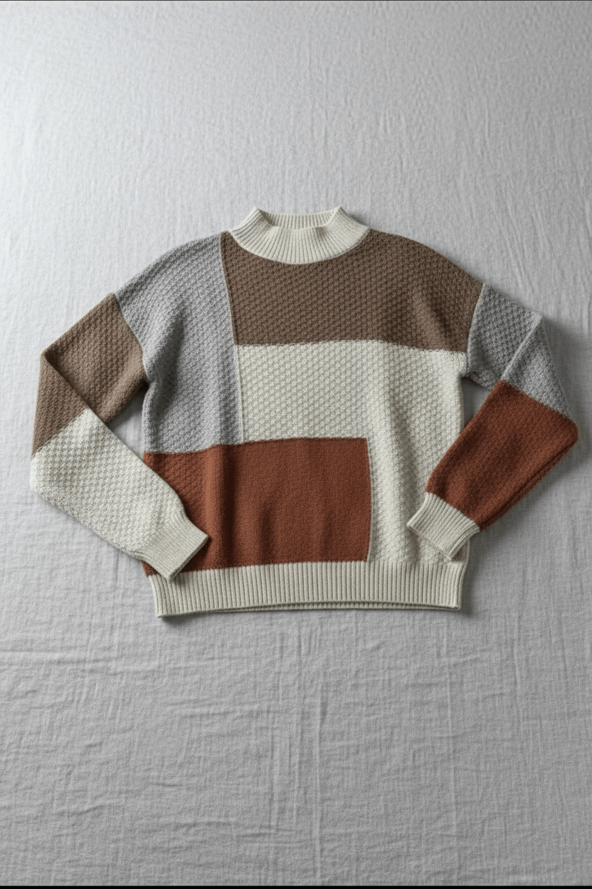 Cecily | Women Textured Patchwork Relaxed Fit Knit Sweatshirt 7