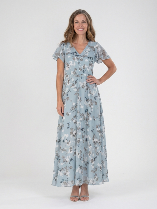Knowledge | Womens Wedding Guest Chiffon Tiered Skirt Maxi Dress 1