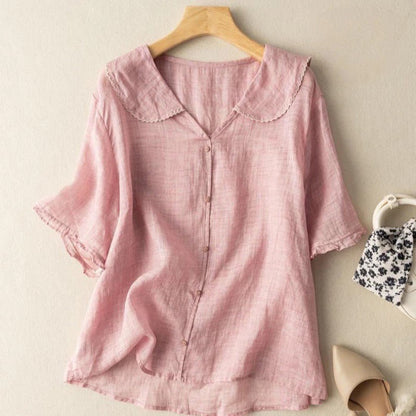 Kristi | Womens Vintage-Inspired Scalloped Collar Short Sleeve Relaxed Fit Blouse 4