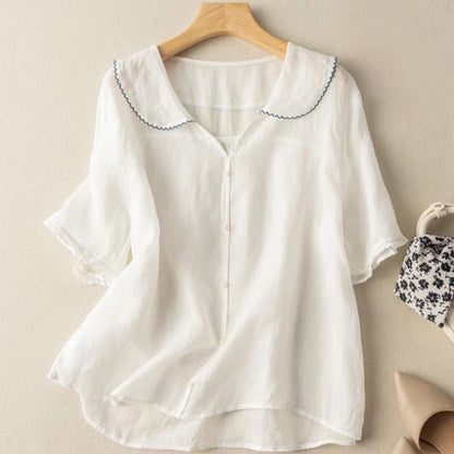 Kristi | Womens Vintage-Inspired Scalloped Collar Short Sleeve Relaxed Fit Blouse 5