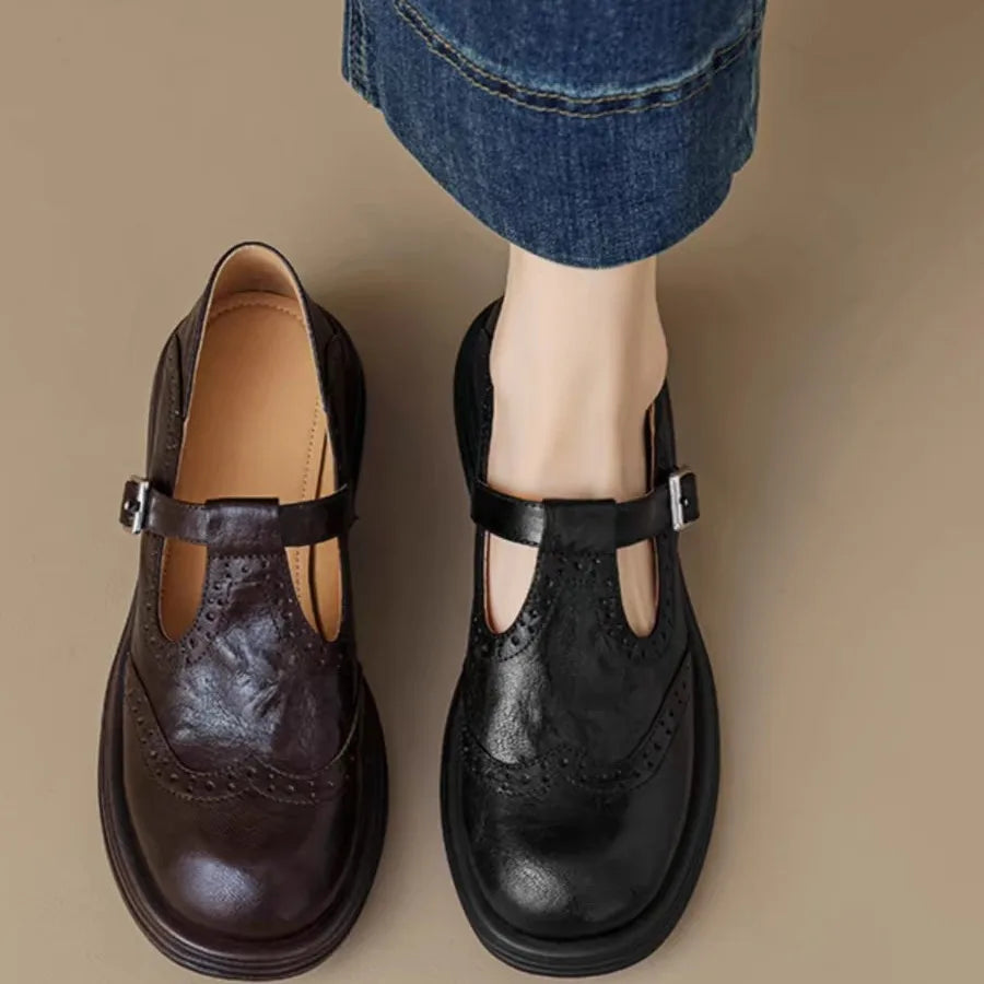 Lily | Women T-Strap Shoes Slip On Classic Leather Elegant Footwear 2