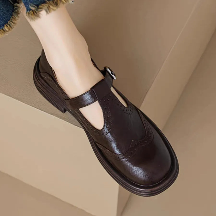 Lily | Women T-Strap Shoes Slip On Classic Leather Elegant Footwear 3