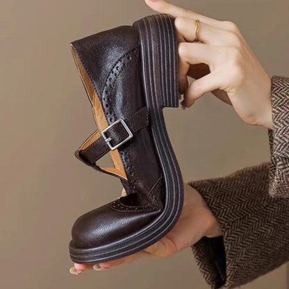 Lily | Women T-Strap Shoes Slip On Classic Leather Elegant Footwear 4