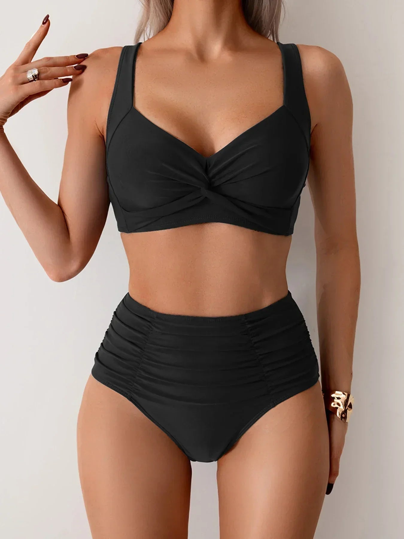 Lily | Womens Elegant High-Waisted Adjustable Tummy Control Two Piece Bikini Set 1