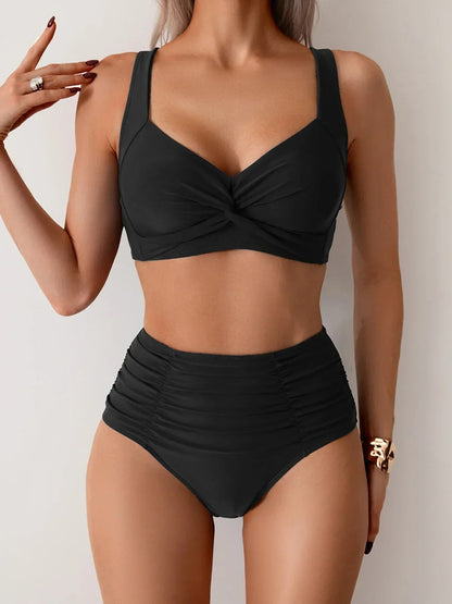 Lily | Womens Elegant High-Waisted Adjustable Tummy Control Two Piece Bikini Set 1