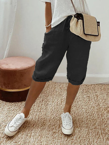 Kaia | Women Elastic Waist Above Knee Relaxed Fit Casual Shorts with Drawstrings 1