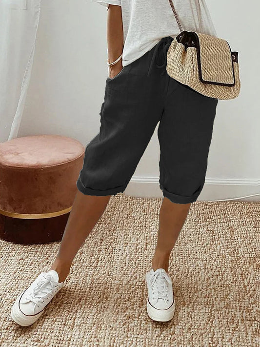 Kaia | Women Elastic Waist Above Knee Relaxed Fit Casual Shorts with Drawstrings 1