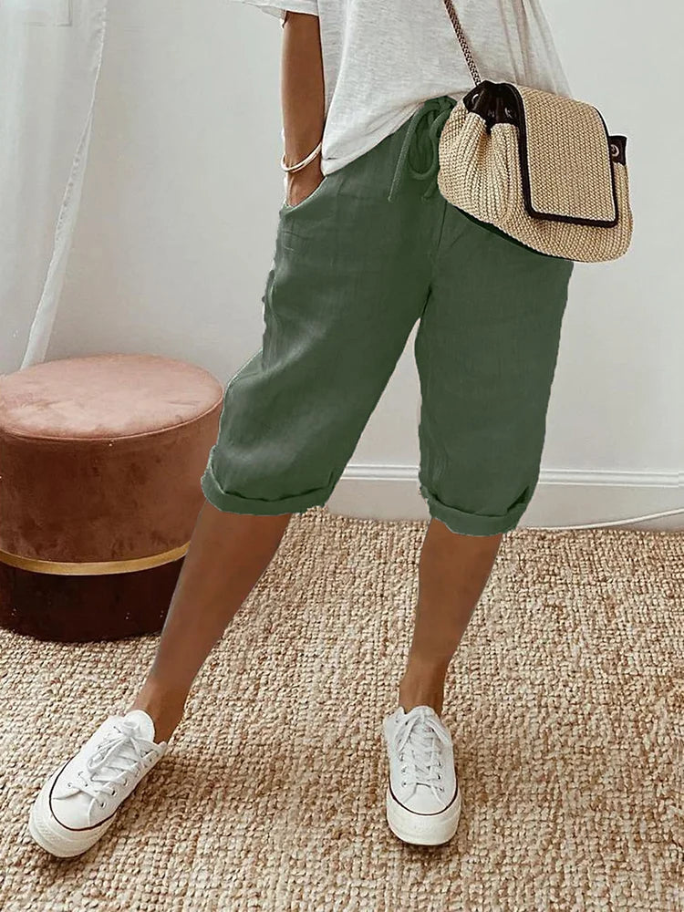 Kaia | Women Elastic Waist Above Knee Relaxed Fit Casual Shorts with Drawstrings 3