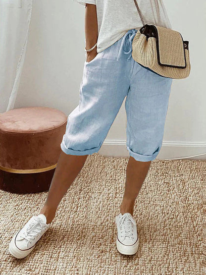 Kaia | Women Elastic Waist Above Knee Relaxed Fit Casual Shorts with Drawstrings 4