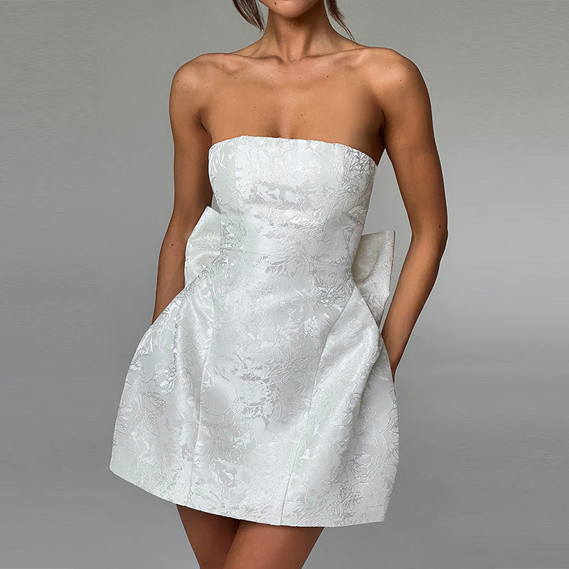 Liora | Womens Evening Off-Shoulder Fitted Bow Detail Shiny Mini Dress 5
