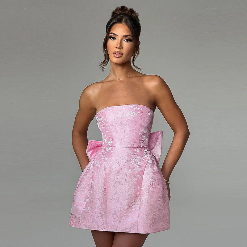 Liora | Womens Evening Off-Shoulder Fitted Bow Detail Shiny Mini Dress 8