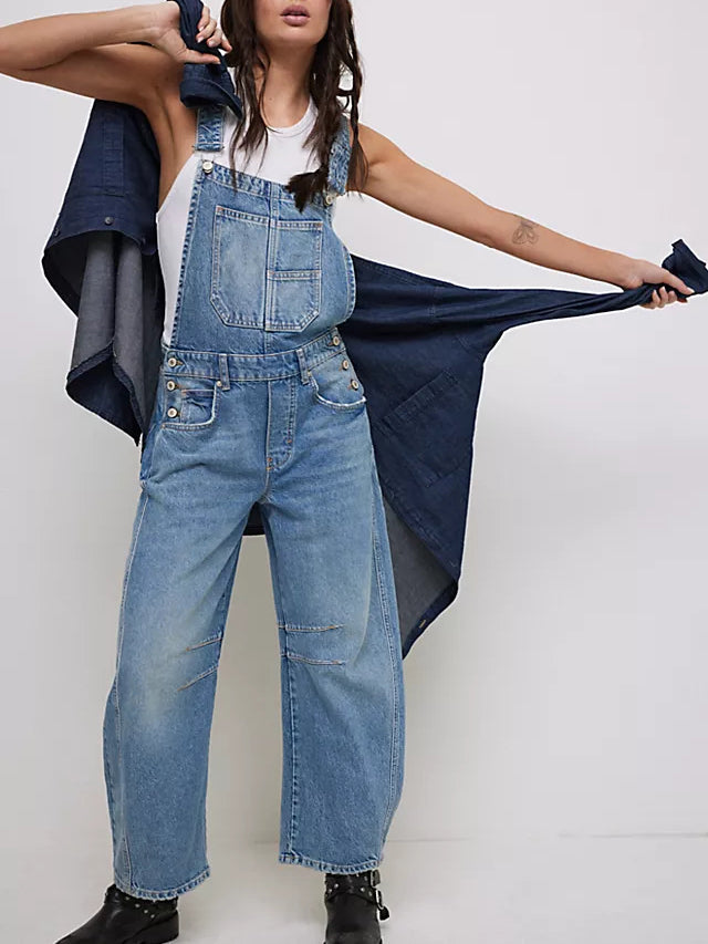 Livia | Women Loose Fit Denim Dungarees Adjustable Straps Casual Style 1