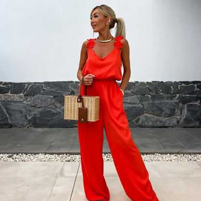 Livia | Women Relaxed Wide Leg Jumpsuit Sleeveless V-Neck Summer Chic 1
