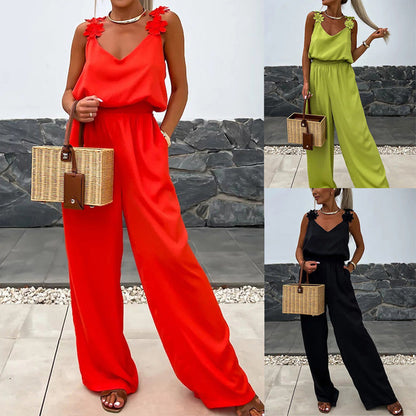 Livia | Women Relaxed Wide Leg Jumpsuit Sleeveless V-Neck Summer Chic 2