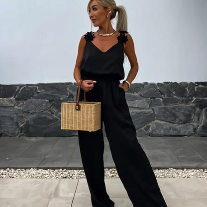 Livia | Women Relaxed Wide Leg Jumpsuit Sleeveless V-Neck Summer Chic 3