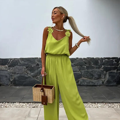 Livia | Women Relaxed Wide Leg Jumpsuit Sleeveless V-Neck Summer Chic 6