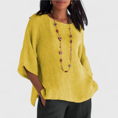 Livia | Womens Casual Relaxed Fit Three-Quarter Sleeve Cotton-Linen Blouse 1