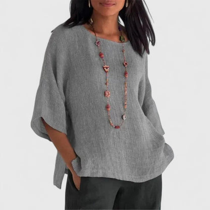 Livia | Womens Casual Relaxed Fit Three-Quarter Sleeve Cotton-Linen Blouse 2