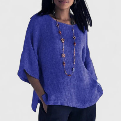 Livia | Womens Casual Relaxed Fit Three-Quarter Sleeve Cotton-Linen Blouse 3