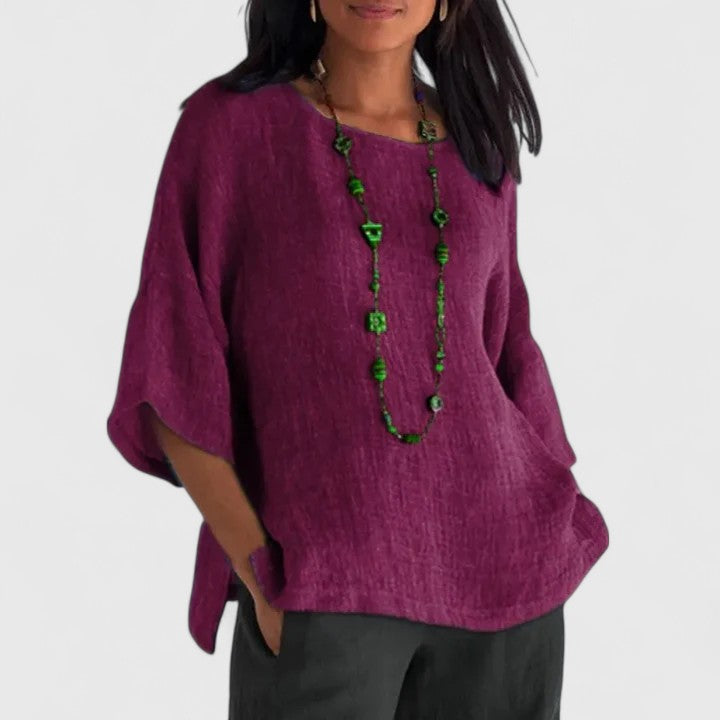 Livia | Womens Casual Relaxed Fit Three-Quarter Sleeve Cotton-Linen Blouse 4