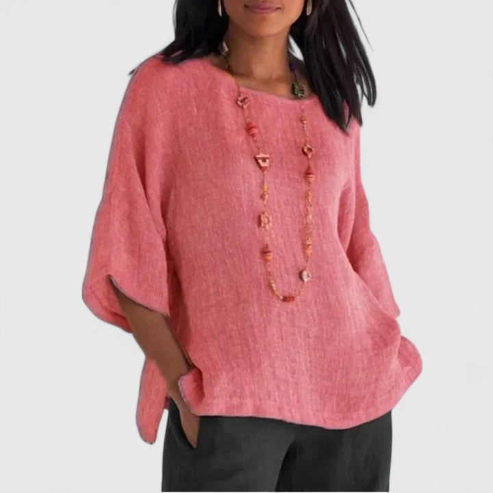 Livia | Womens Casual Relaxed Fit Three-Quarter Sleeve Cotton-Linen Blouse 5