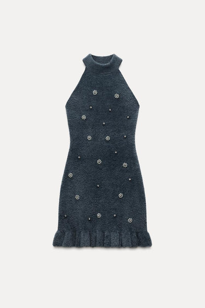 Lola | Womens Party High Collar Fitted Ruffle Edge Mini Dress 2