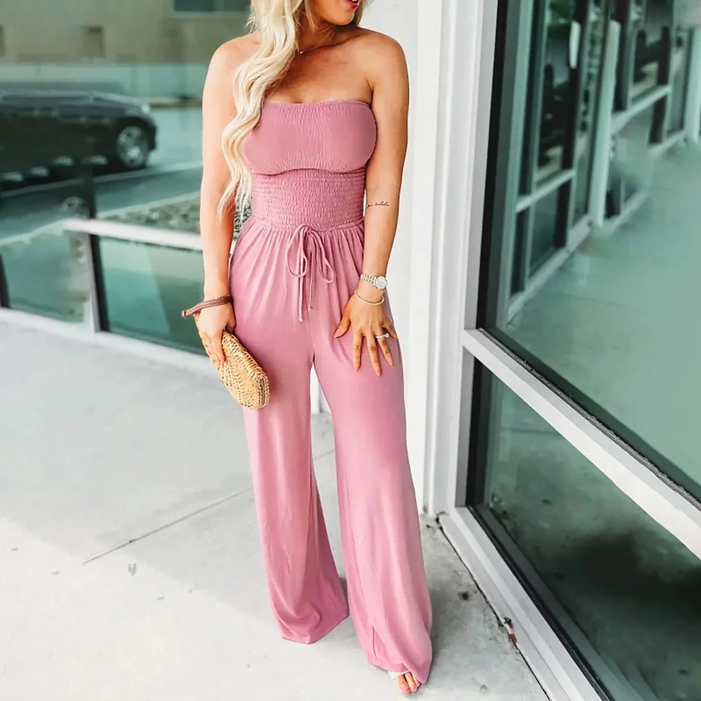 Lora | Women Sleeveless Wide Leg Jumpsuit V-Neck Belted Relaxed Fit Casual 2