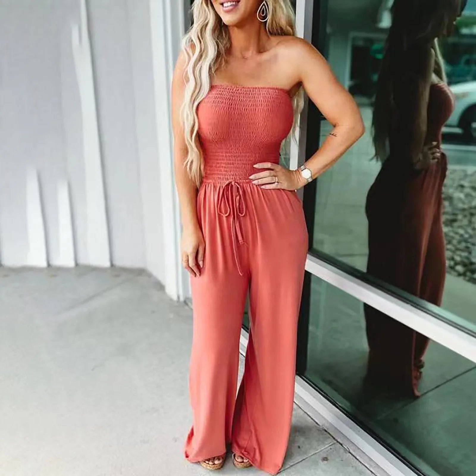 Lora | Women Sleeveless Wide Leg Jumpsuit V-Neck Belted Relaxed Fit Casual 3