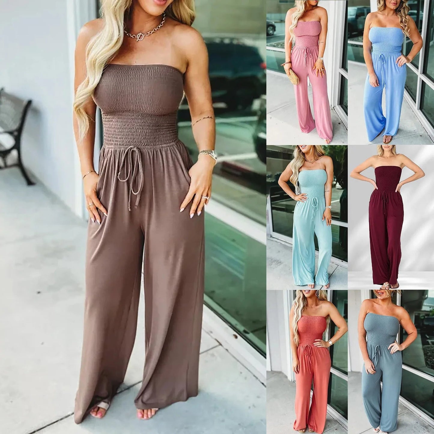 Lora | Women Sleeveless Wide Leg Jumpsuit V-Neck Belted Relaxed Fit Casual 7