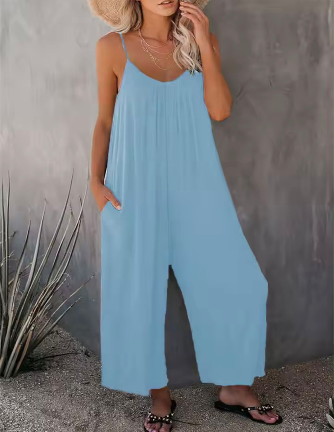 Luna | Relaxed Wide Leg Summer Jumpsuit with Pockets Elegant V-Neck Sleeveless Romper Comfortable Boho Casual One-Piece 5