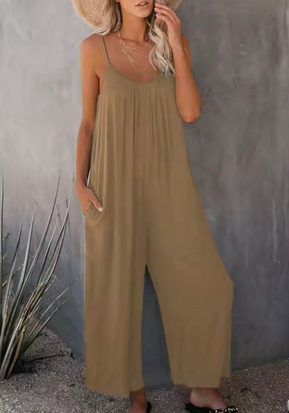 Luna | Relaxed Wide Leg Summer Jumpsuit with Pockets Elegant V-Neck Sleeveless Romper Comfortable Boho Casual One-Piece 6
