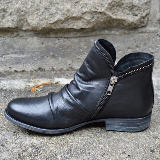 Makayla | Women Ankle Boots Slip On Flat Casual Faux Leather Footwear 1